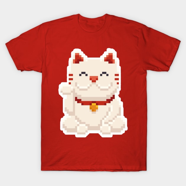 Japanese 8-Bit Lucky Cat Maneki neko T-Shirt by charlescheshire